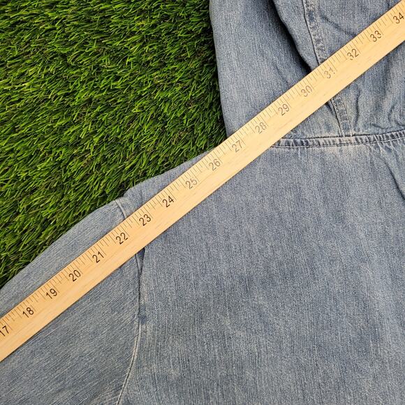 Studio-Ease Denim Hoodie Womens Medium 21x21 Cropped Boxy - Picture 3 of 12